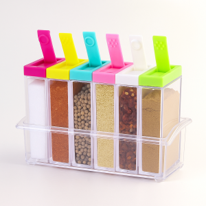 6 Piece Kitchen decor Transparent Spice Jar Set