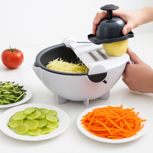 9 in 1 Multifunction Kitchen Wet Basket Vegetable Cutter With Drain Magic Rotate Safety